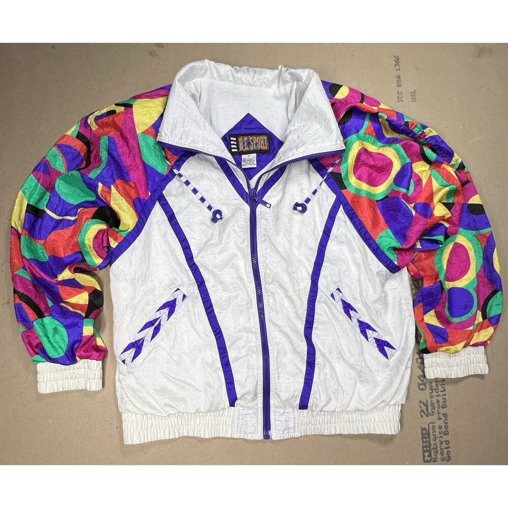 Vintage R.E. Sport Windbreaker Jacket Womens Medium 80s 90s Retro Colorblock Zip
